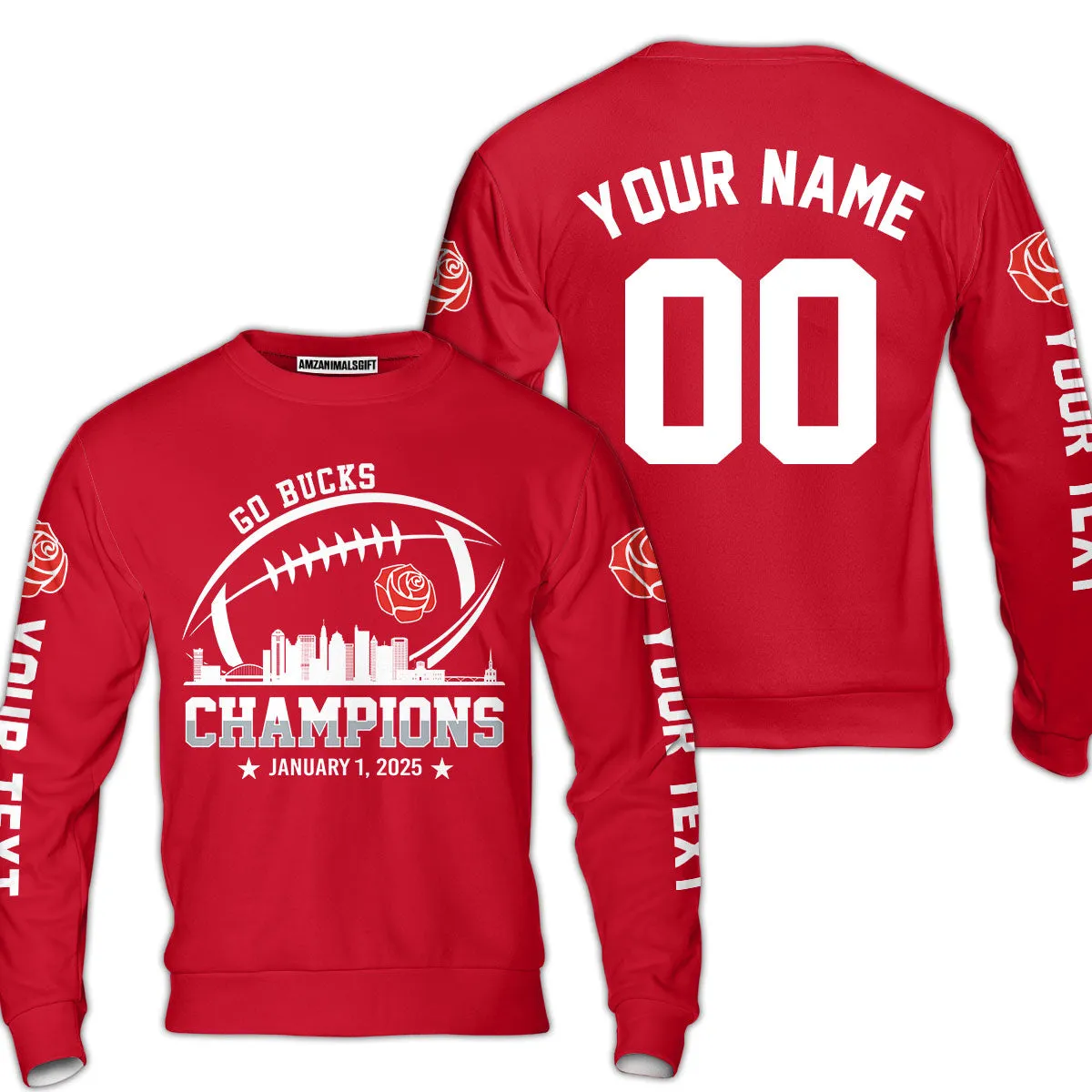 2025 Rose Champions Skyline Custom Double Sided Shirts, Go Bucks Football 2025 Rose Champions 2 Sided Custom Shirts