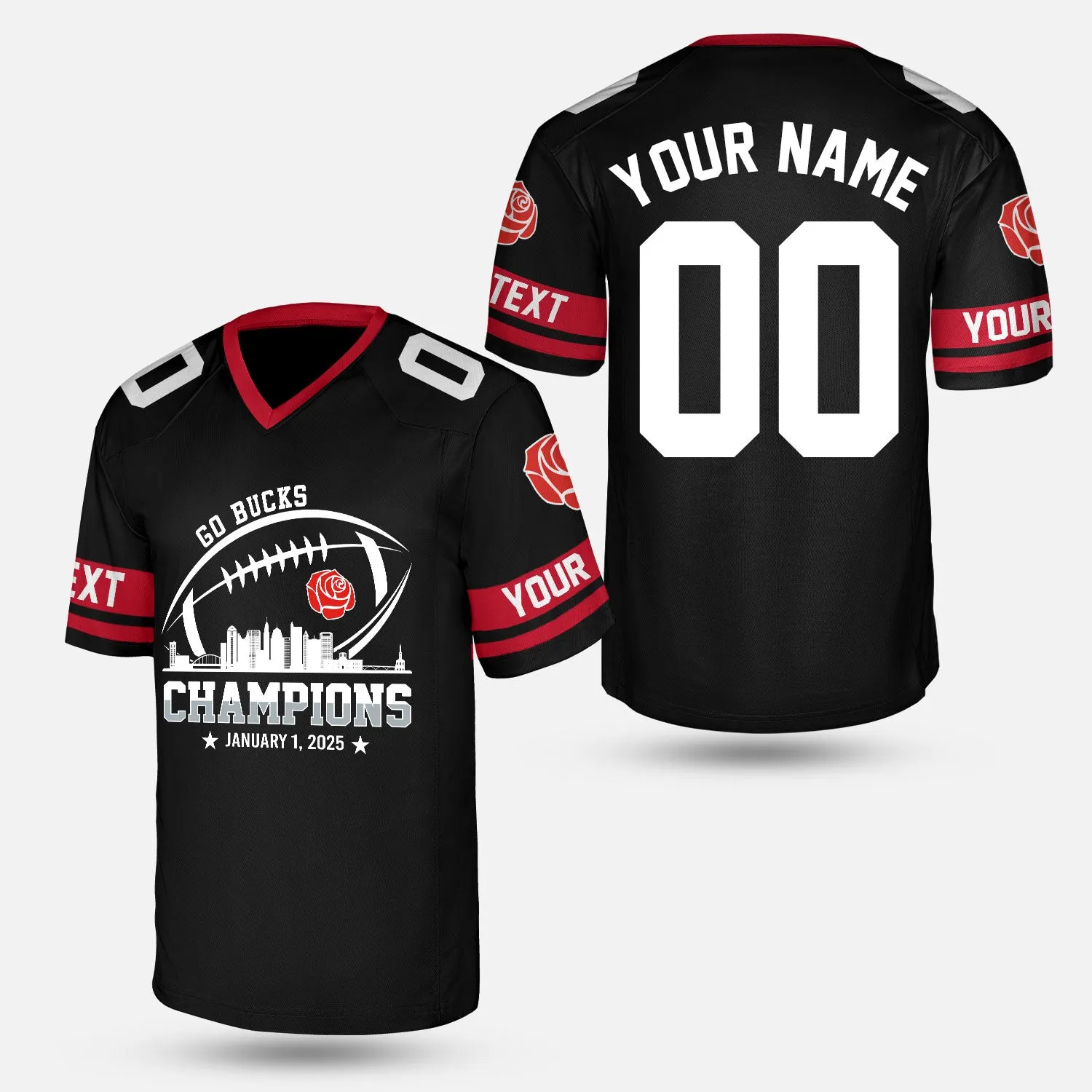 2025 Rose Champions Skyline Custom Double Sided Shirts, Go Bucks Football 2025 Rose Champions 2 Sided Custom Shirts