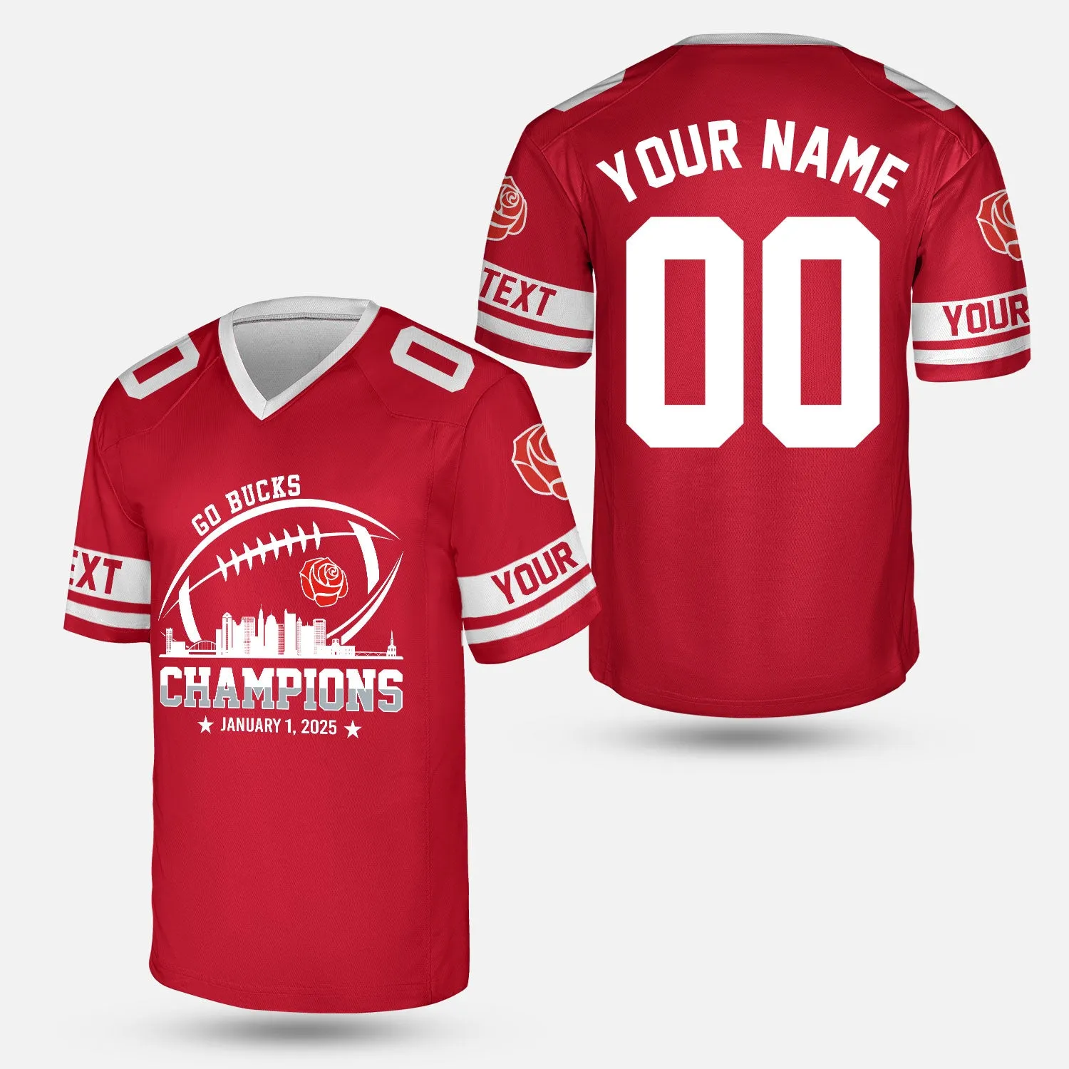 2025 Rose Champions Skyline Custom Double Sided Shirts, Go Bucks Football 2025 Rose Champions 2 Sided Custom Shirts