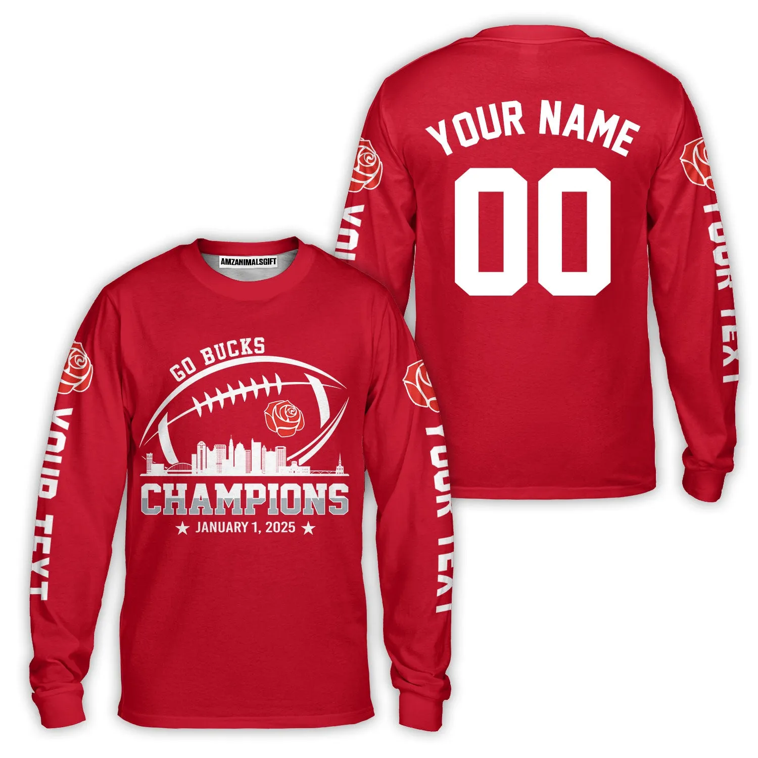 2025 Rose Champions Skyline Custom Double Sided Shirts, Go Bucks Football 2025 Rose Champions 2 Sided Custom Shirts
