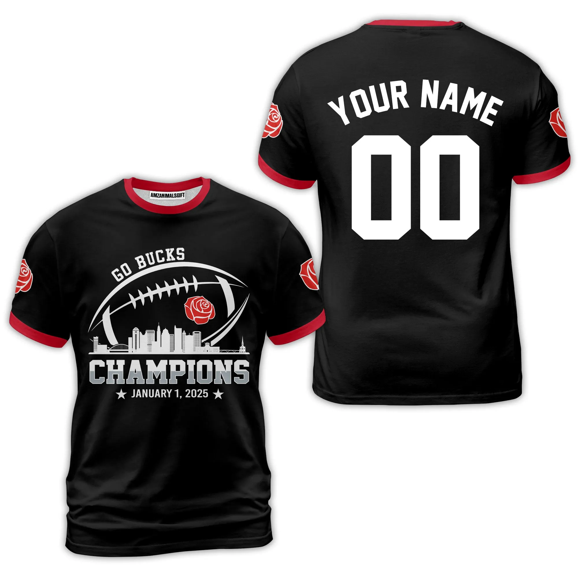 2025 Rose Champions Skyline Custom Double Sided Shirts, Go Bucks Football 2025 Rose Champions 2 Sided Custom Shirts
