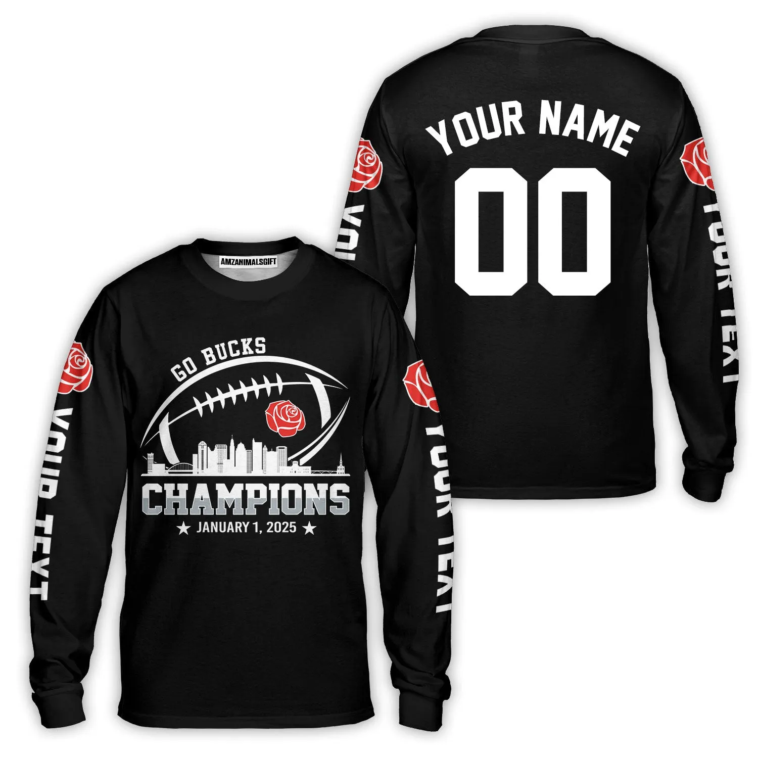 2025 Rose Champions Skyline Custom Double Sided Shirts, Go Bucks Football 2025 Rose Champions 2 Sided Custom Shirts