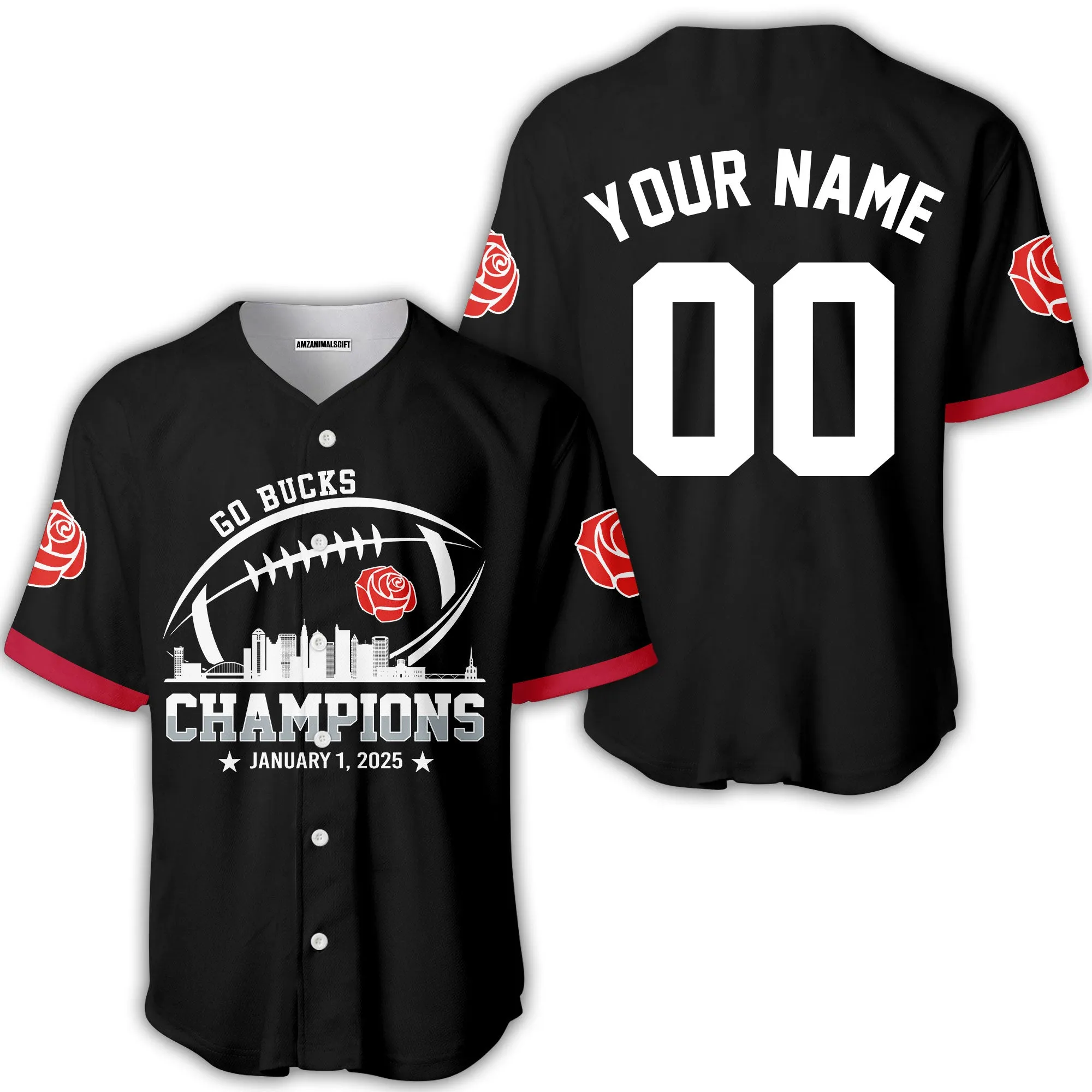 2025 Rose Champions Skyline Custom Double Sided Shirts, Go Bucks Football 2025 Rose Champions 2 Sided Custom Shirts