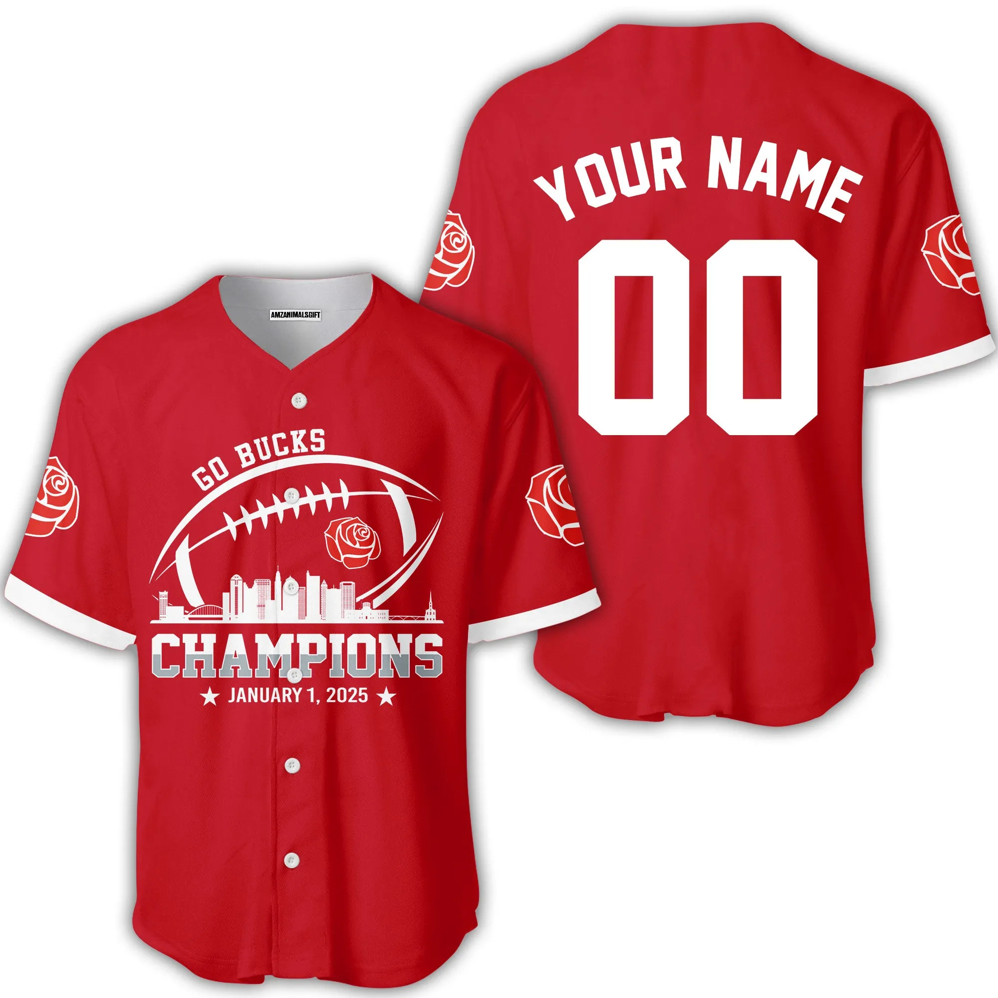 2025 Rose Champions Skyline Custom Double Sided Shirts, Go Bucks Football 2025 Rose Champions 2 Sided Custom Shirts