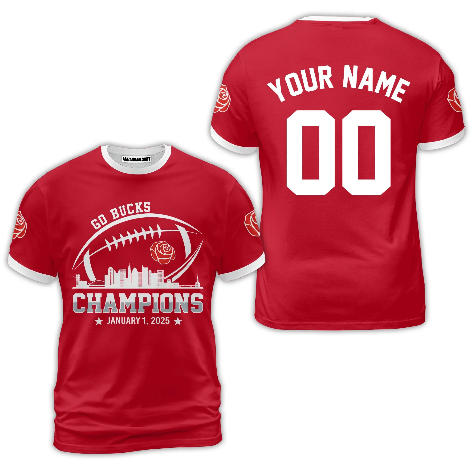 2025 Rose Champions Skyline Custom Double Sided Shirts, Go Bucks Football 2025 Rose Champions 2 Sided Custom Shirts