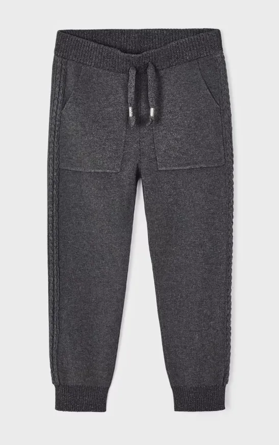 4505 Mayoral Mini Girls Knit Braided Seam Jogger Sweatpants - Charcoal Grey