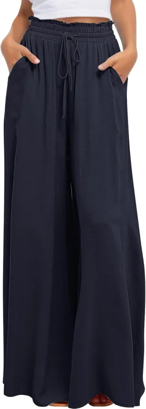 Aivtalk Womens Wide Leg Trousers Palazzo Pant Casual Elegant High Waist Trousers Simple Trousers with Pockets