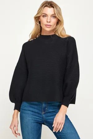 Balloon Slv Mock Neck Ribbed Sweater