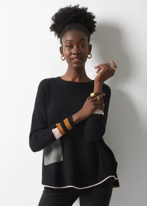 Birdseye Trim Pullover Sweater-Black