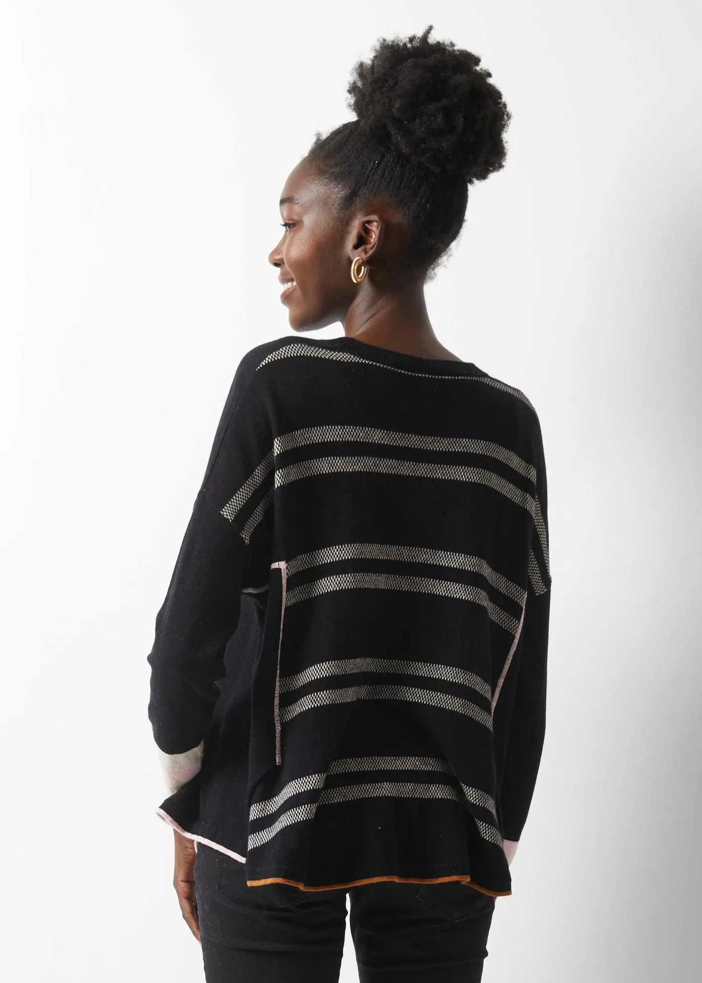 Birdseye Trim Pullover Sweater-Black