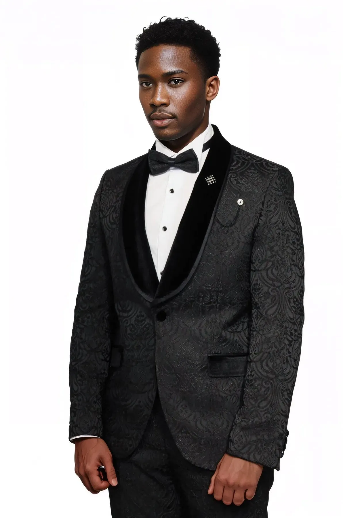 Black European Prom Tuxedo with Black Velvet Lapel – 2025 Essential