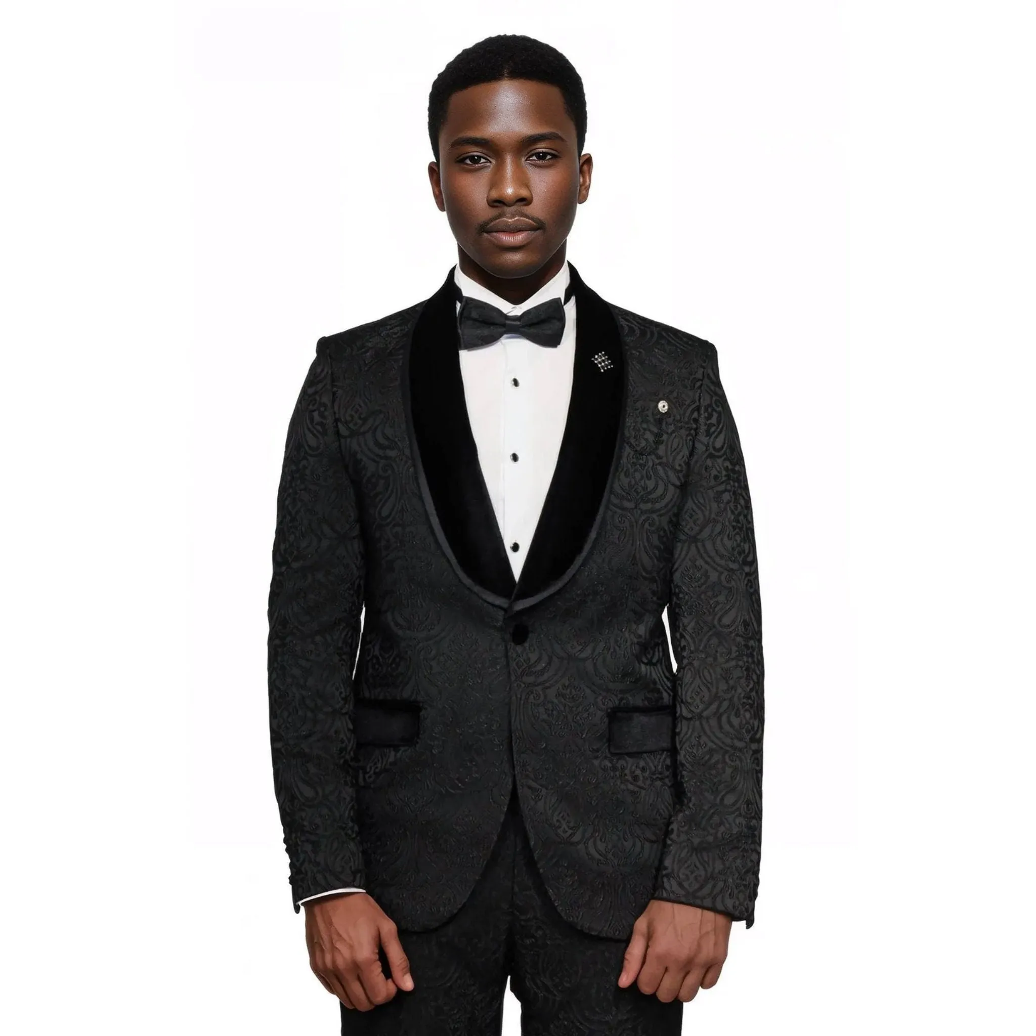 Black European Prom Tuxedo with Black Velvet Lapel – 2025 Essential