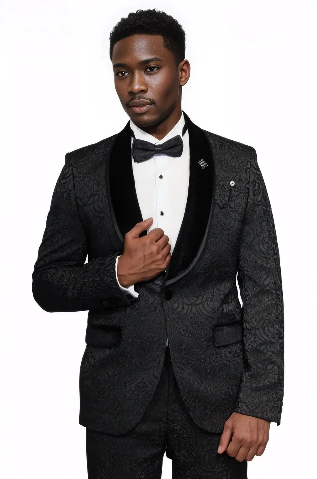 Black European Prom Tuxedo with Black Velvet Lapel – 2025 Essential