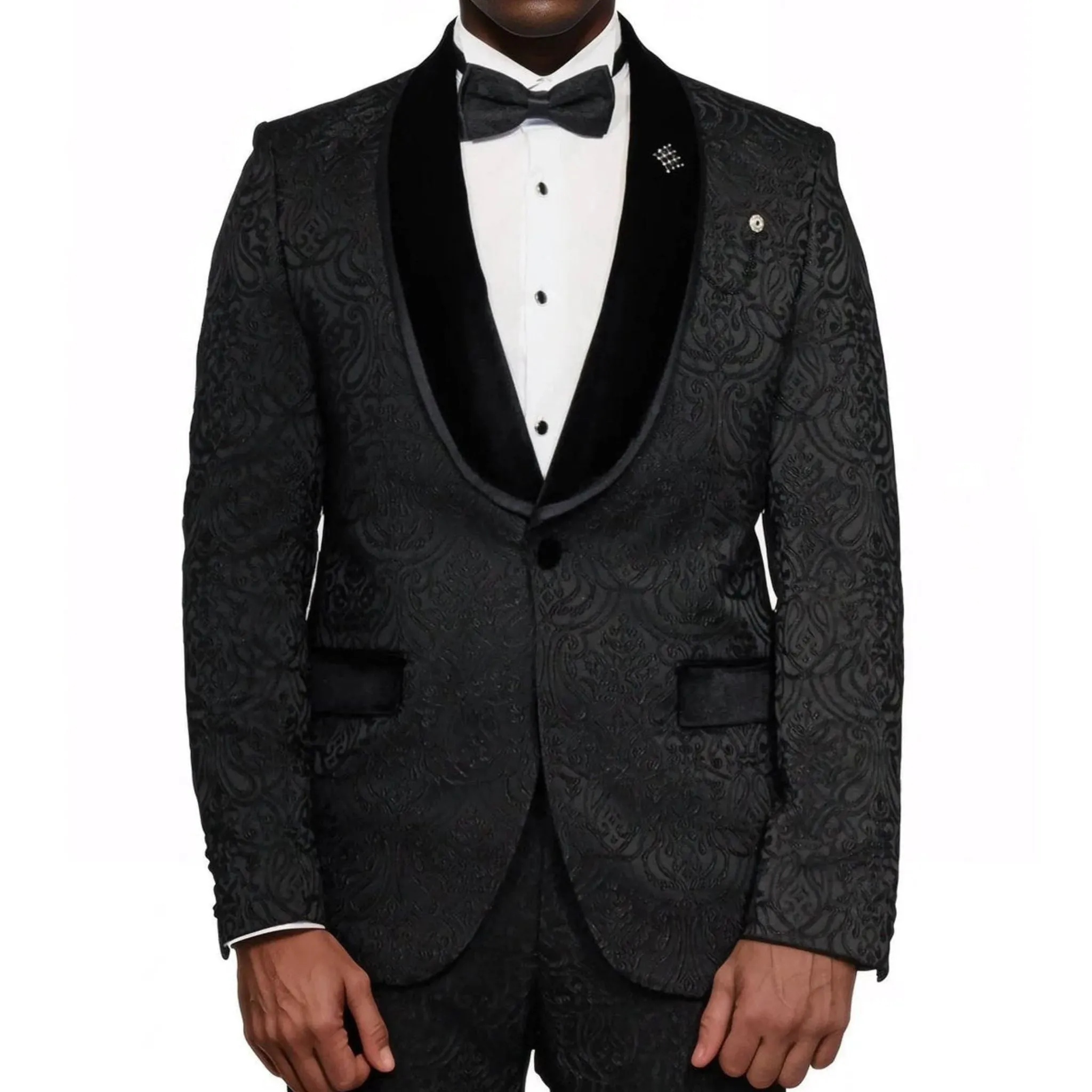 Black European Prom Tuxedo with Black Velvet Lapel – 2025 Essential