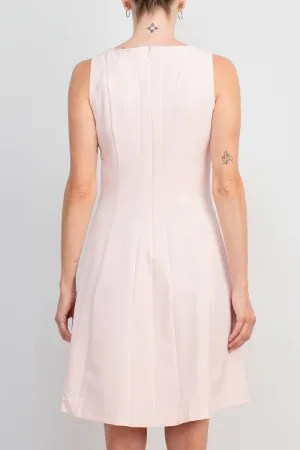 Boat Neck Sleeveless Banded Zipper Back Fit & Flare Crepe Dress