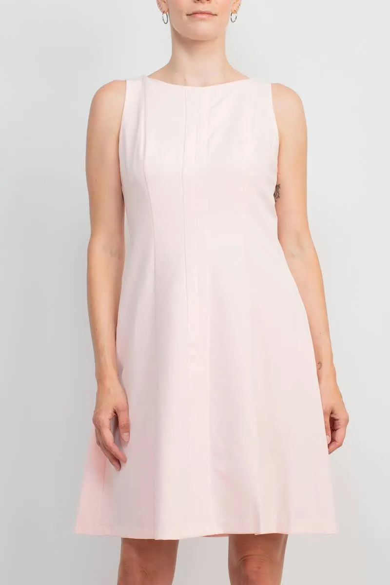 Boat Neck Sleeveless Banded Zipper Back Fit & Flare Crepe Dress