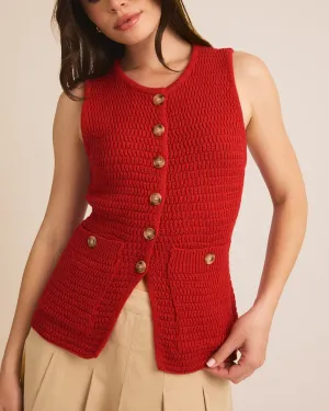 Button Down Sweater Vest - Red