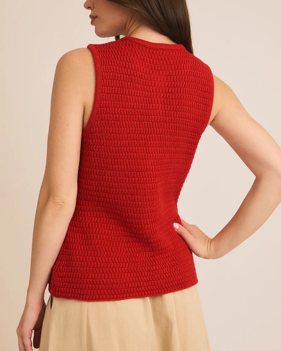 Button Down Sweater Vest - Red