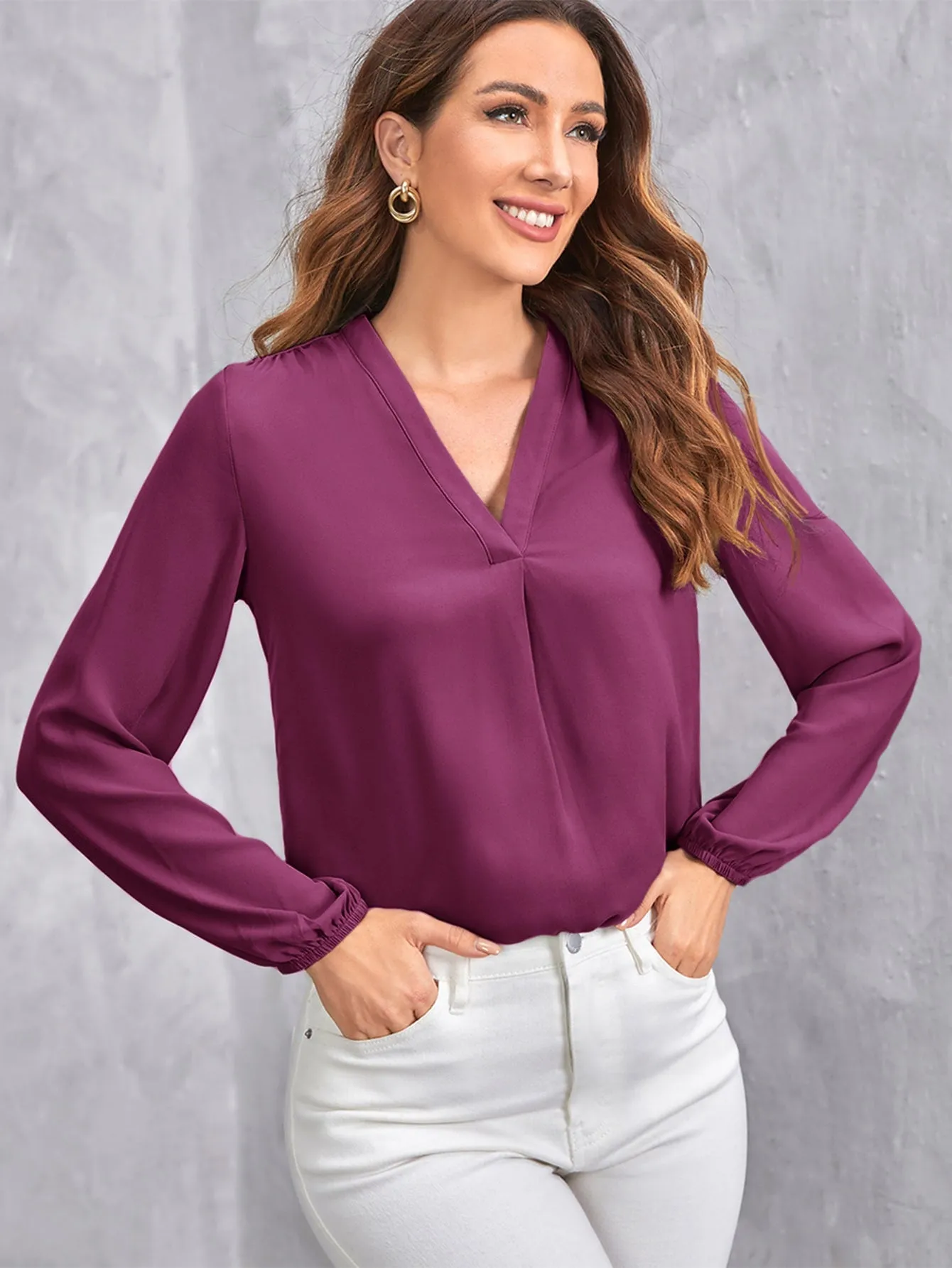 Clasi Women's V-Neck Long Sleeve All-Over Print Blouse