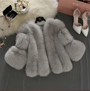 Classy Short Stitching Artificial Faux Fur Coat