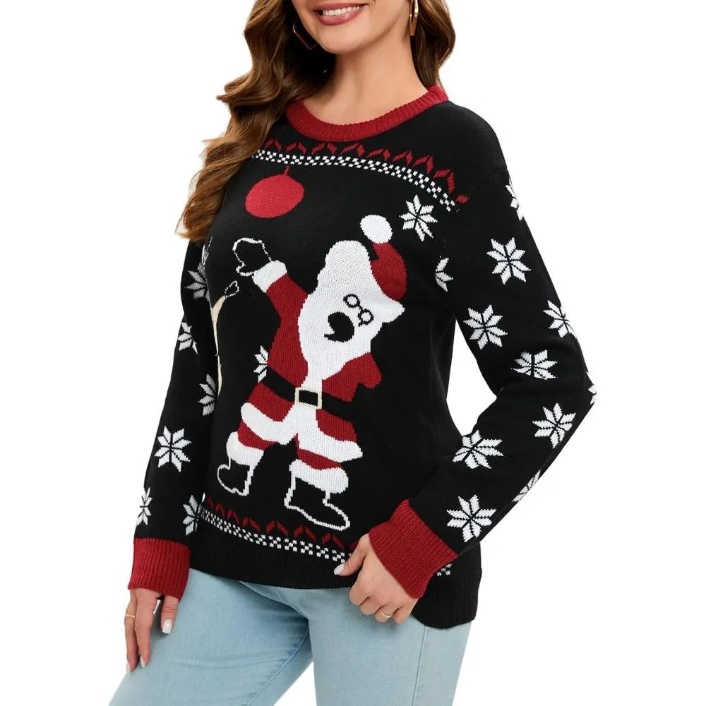 Cozy Christmas Crewneck Sweater With Novelty Print