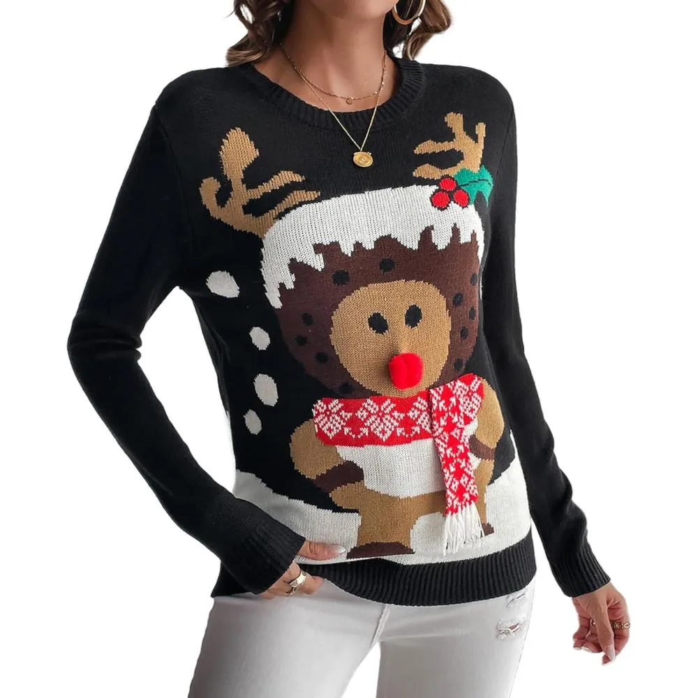 Cozy Christmas Crewneck Sweater With Novelty Print