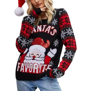 Cozy Christmas Crewneck Sweater With Novelty Print