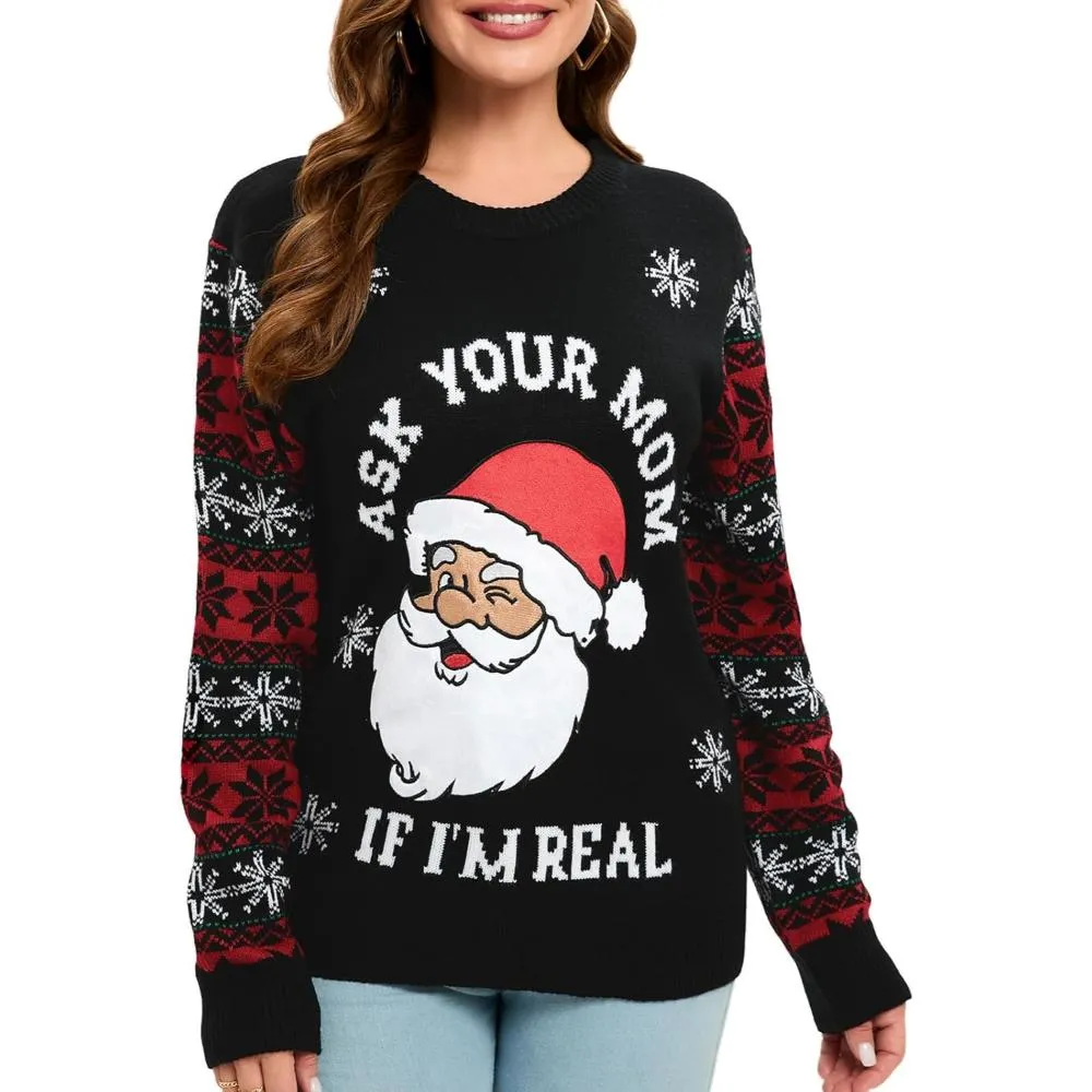 Cozy Christmas Crewneck Sweater With Novelty Print