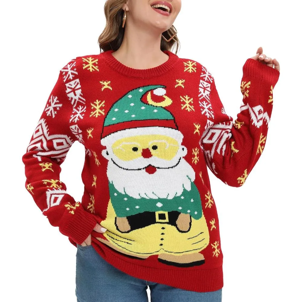 Cozy Christmas Crewneck Sweater With Novelty Print