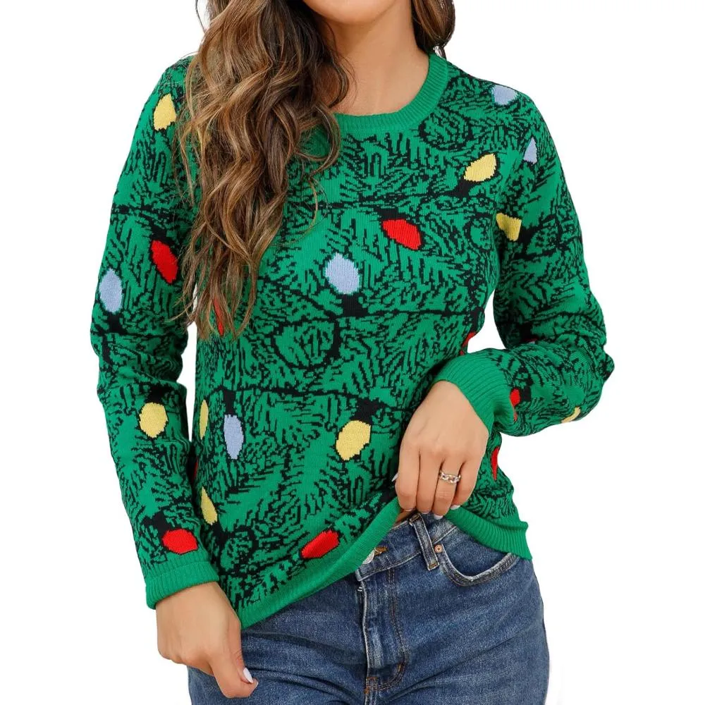 Cozy Christmas Crewneck Sweater With Novelty Print