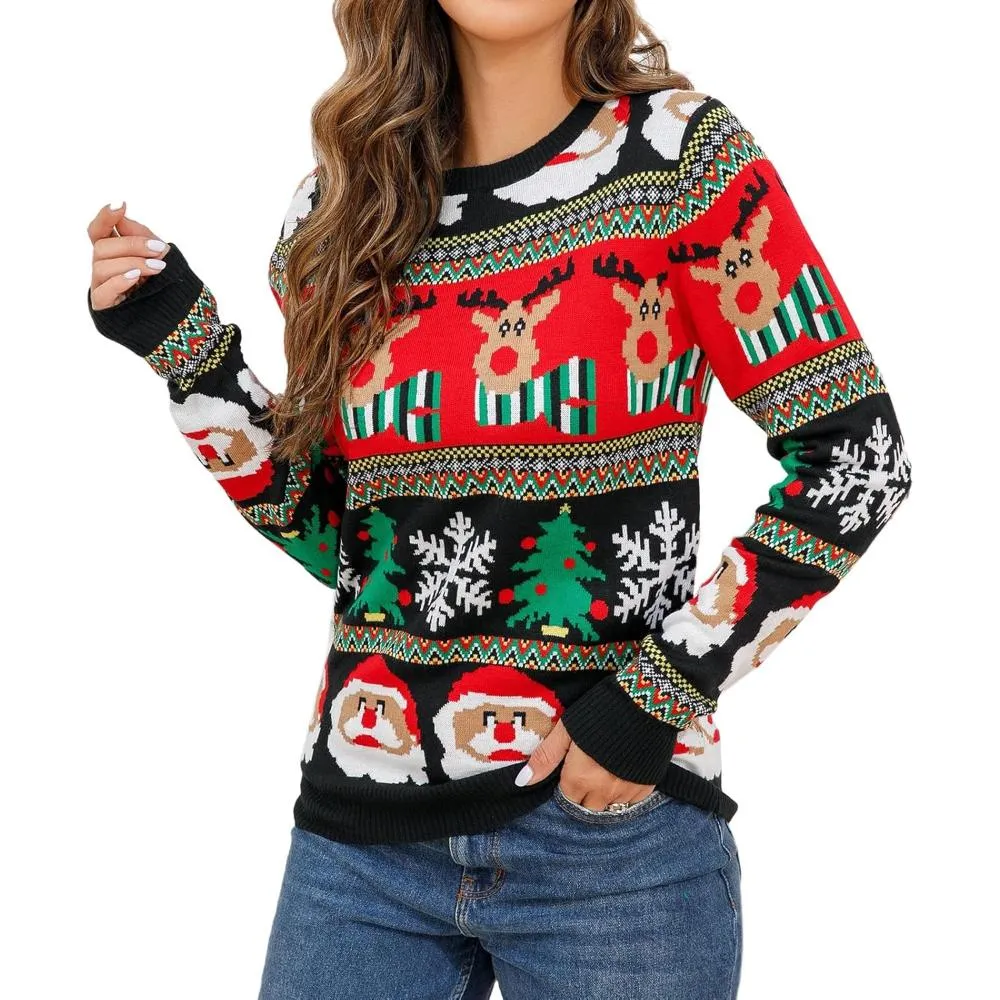 Cozy Christmas Crewneck Sweater With Novelty Print