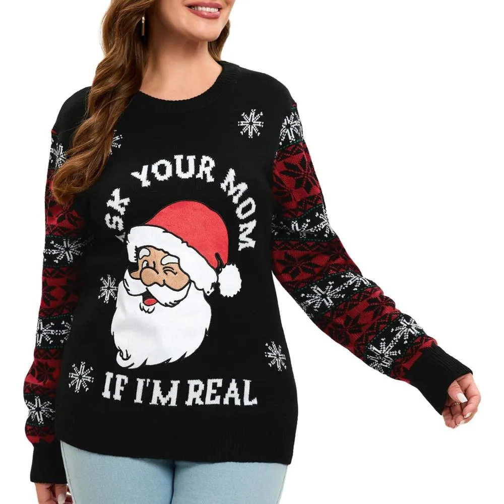 Cozy Christmas Crewneck Sweater With Novelty Print