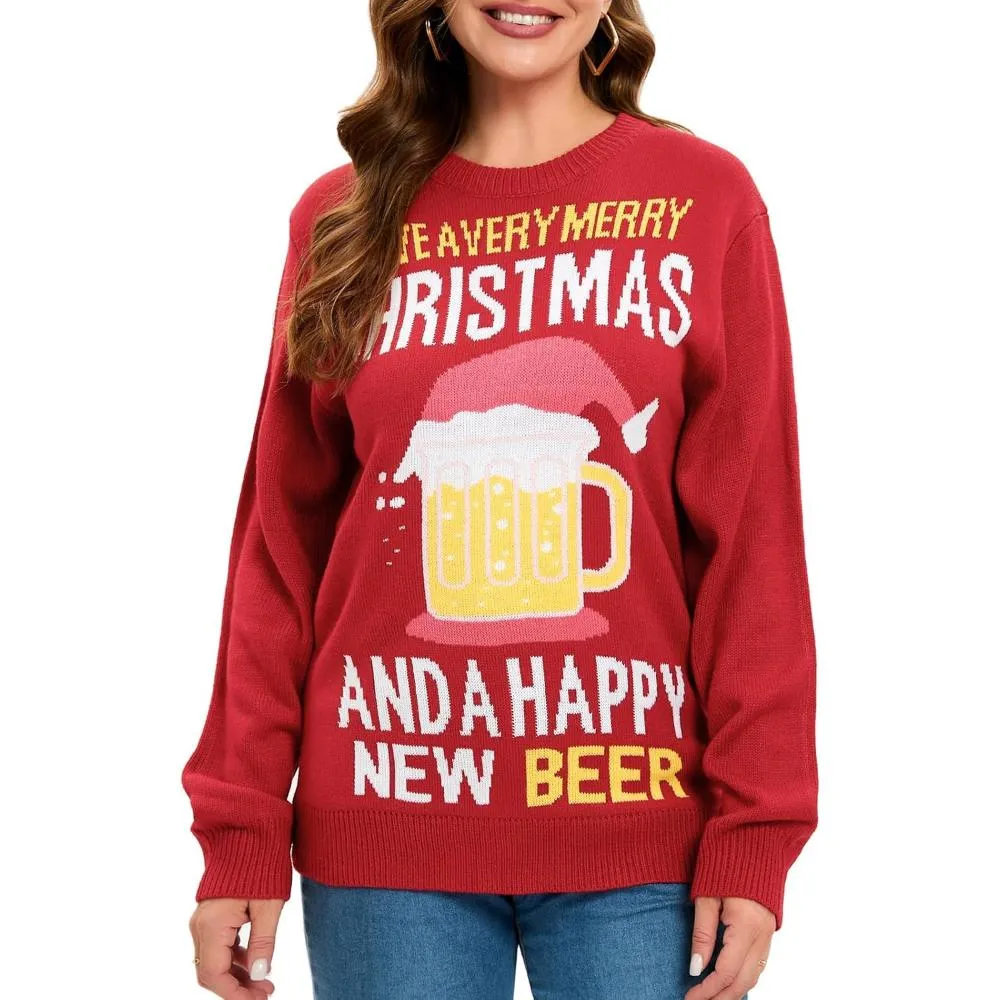 Cozy Christmas Crewneck Sweater With Novelty Print