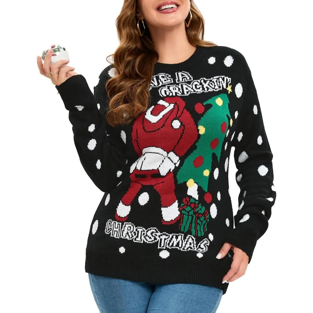 Cozy Christmas Crewneck Sweater With Novelty Print