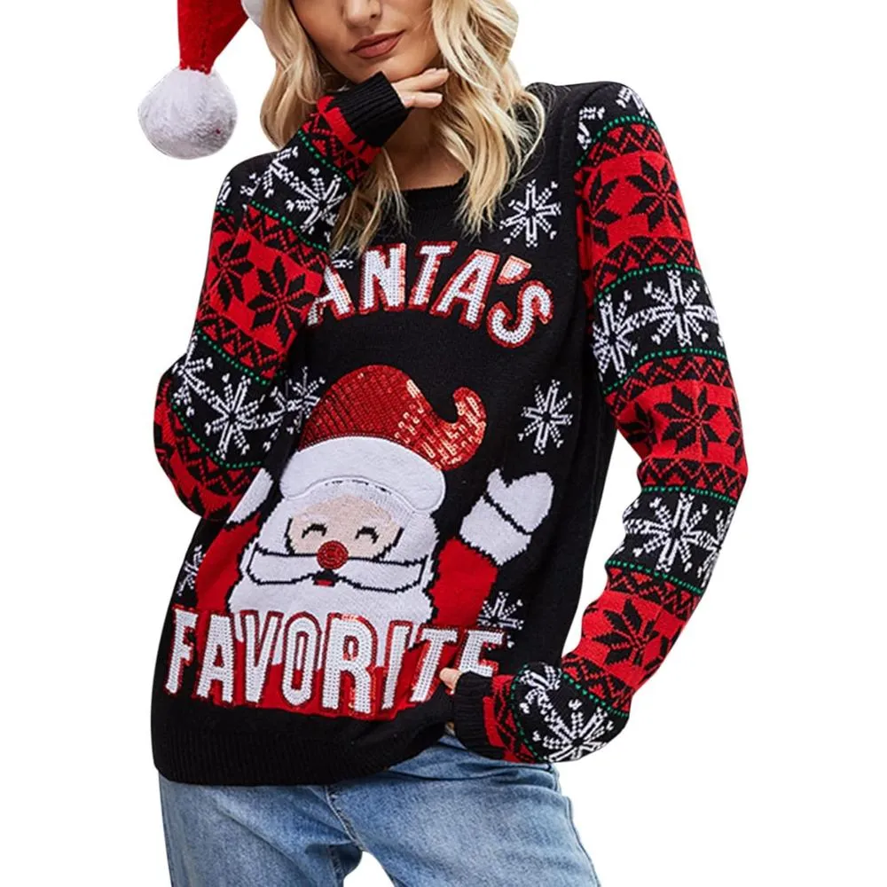 Cozy Christmas Crewneck Sweater With Novelty Print