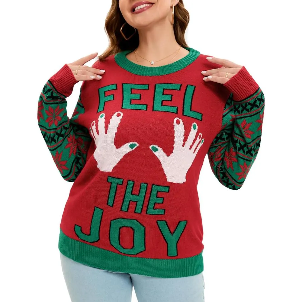 Cozy Christmas Crewneck Sweater With Novelty Print