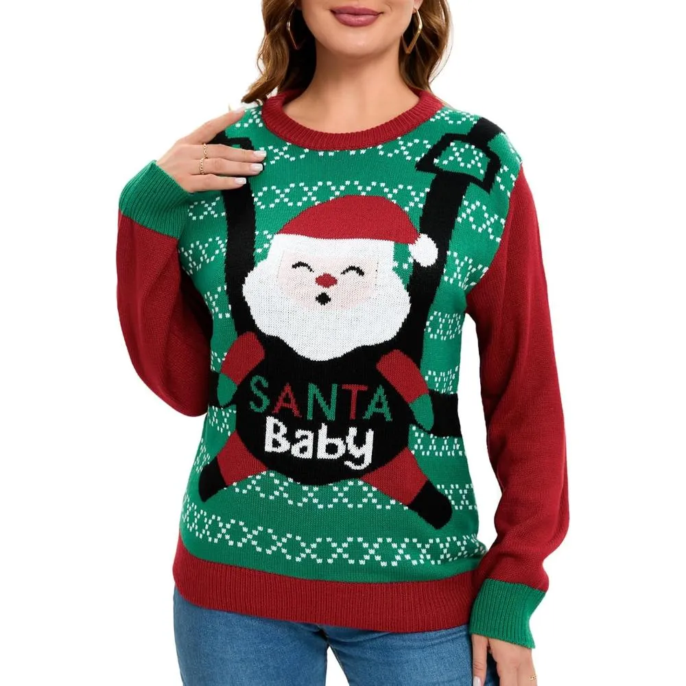 Cozy Christmas Crewneck Sweater With Novelty Print