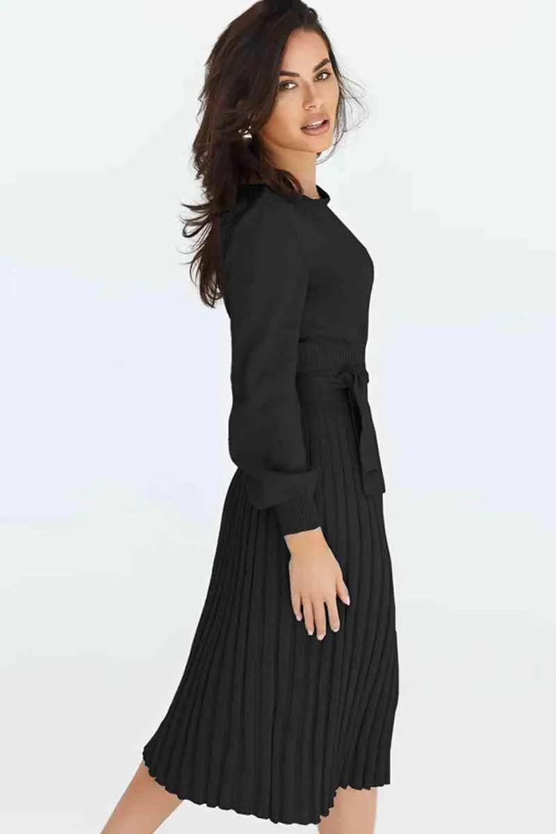 Cozy Sway Long Sleeve Pleated Sweater Dress