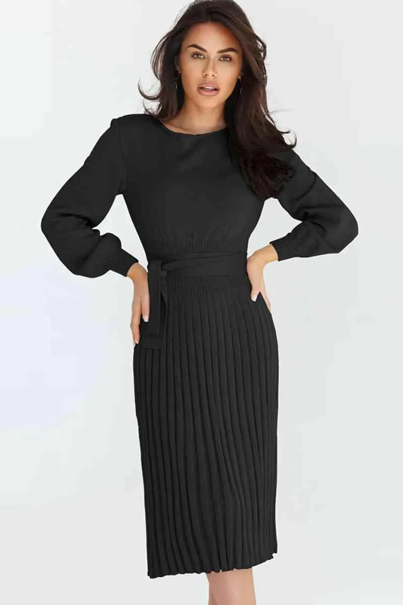 Cozy Sway Long Sleeve Pleated Sweater Dress