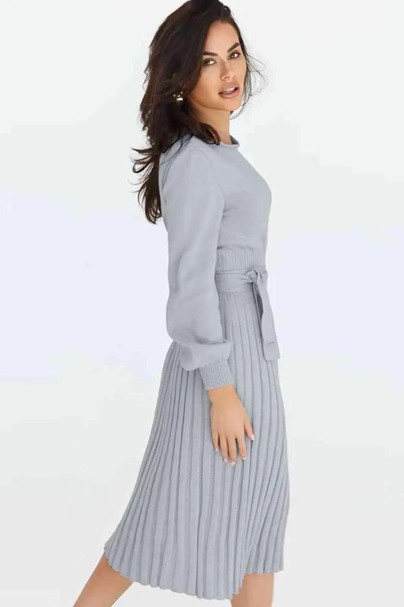 Cozy Sway Long Sleeve Pleated Sweater Dress