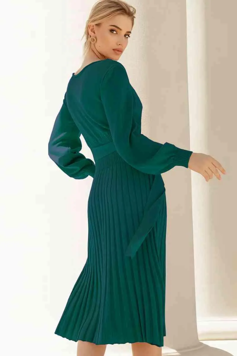 Cozy Sway Long Sleeve Pleated Sweater Dress