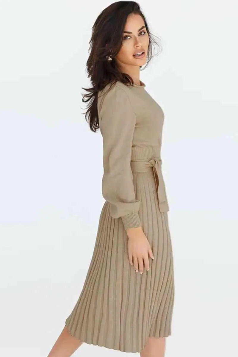 Cozy Sway Long Sleeve Pleated Sweater Dress