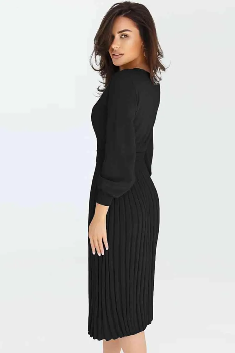 Cozy Sway Long Sleeve Pleated Sweater Dress
