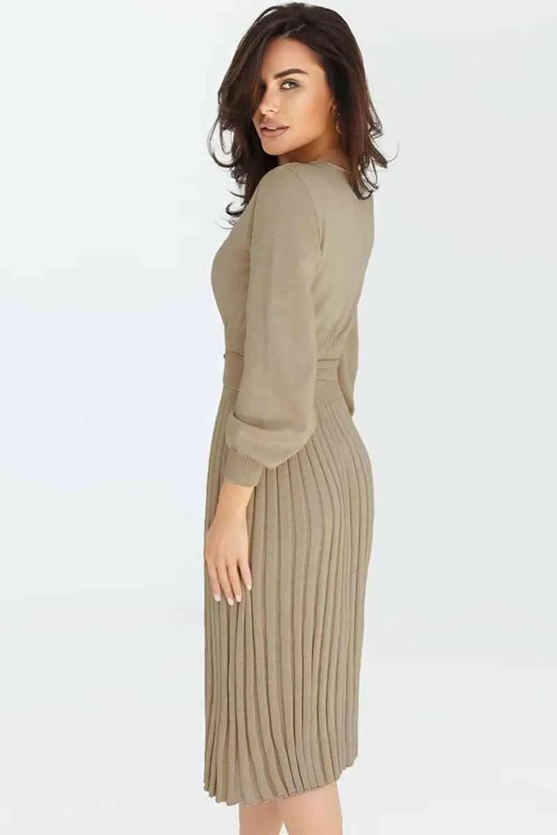 Cozy Sway Long Sleeve Pleated Sweater Dress