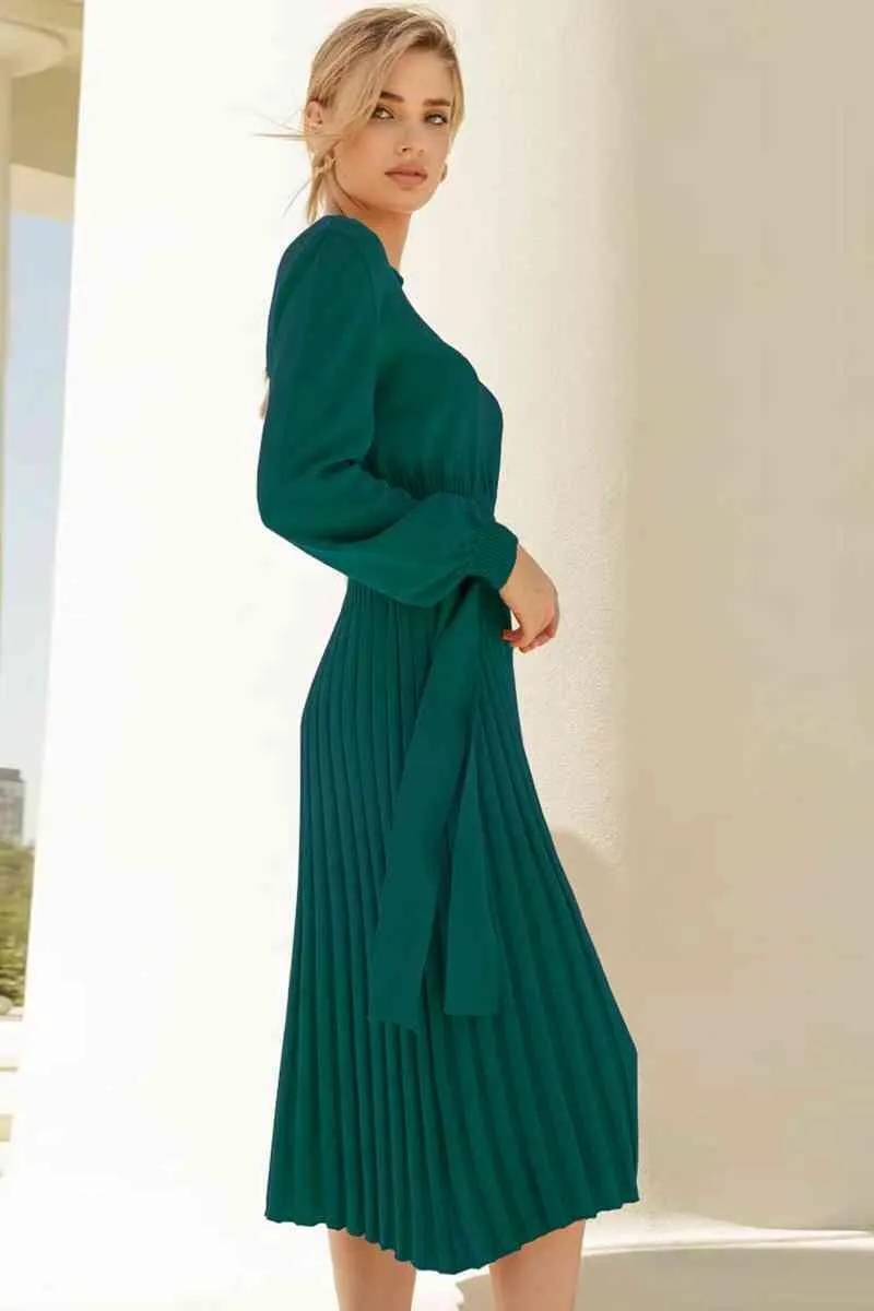 Cozy Sway Long Sleeve Pleated Sweater Dress
