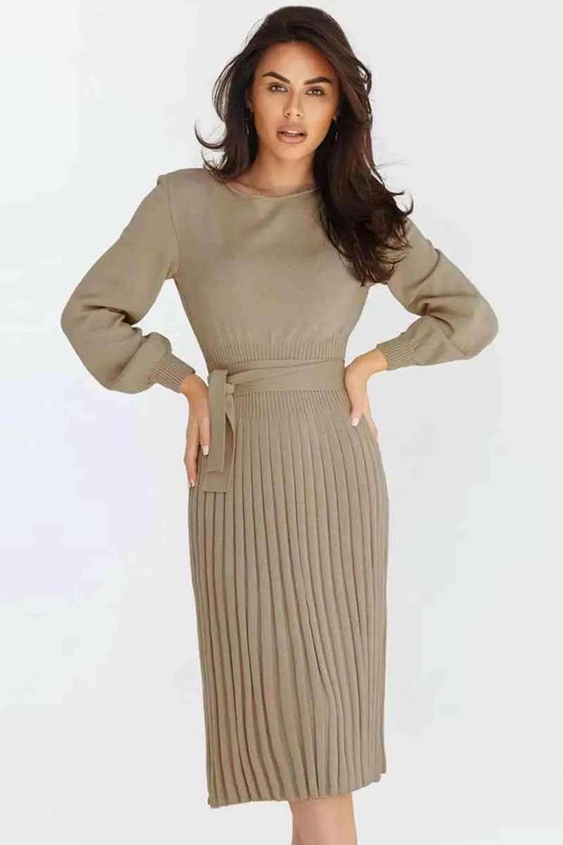 Cozy Sway Long Sleeve Pleated Sweater Dress
