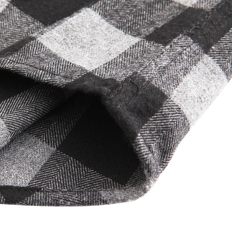 Dioufond Mens Pocket Flannel Plaid Cotton Shirt Long Sleeve Checkered Casual Slim Fit Black Warm Autumn Winter Shirts New