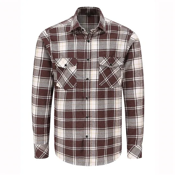 Dioufond Mens Pocket Flannel Plaid Cotton Shirt Long Sleeve Checkered Casual Slim Fit Black Warm Autumn Winter Shirts New