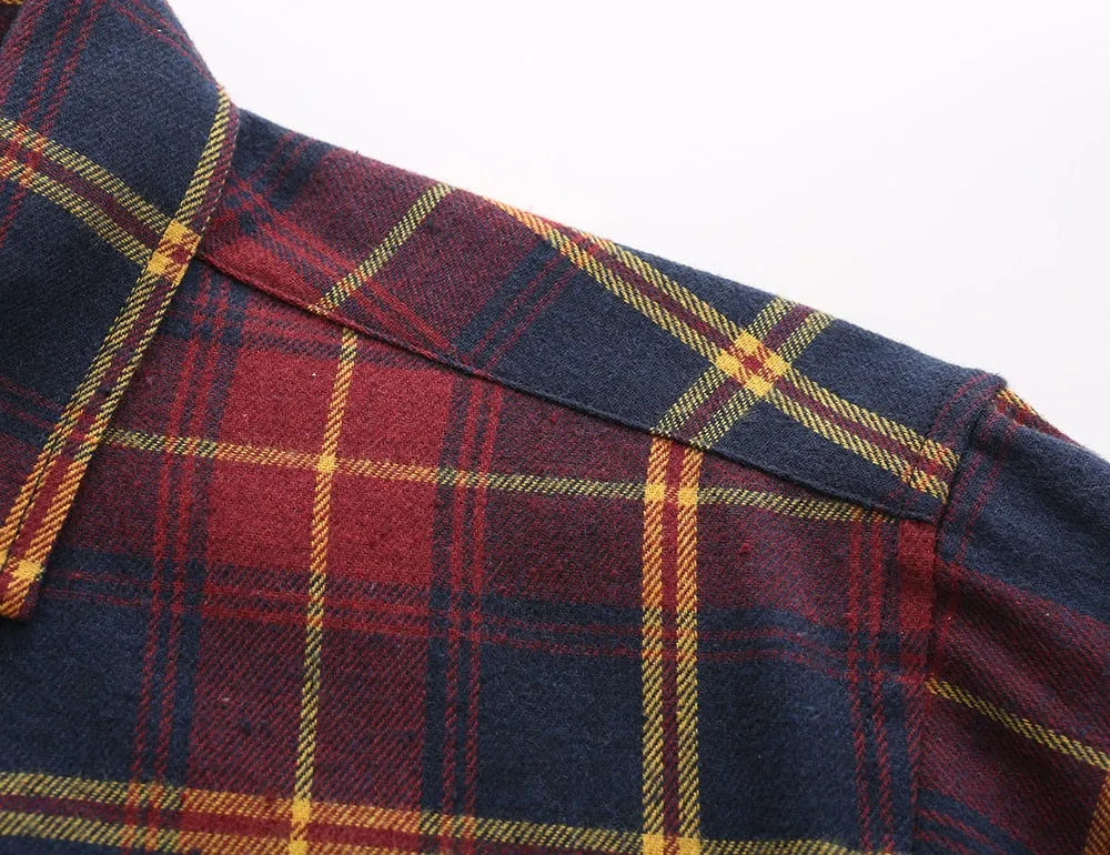 Dioufond Mens Pocket Flannel Plaid Cotton Shirt Long Sleeve Checkered Casual Slim Fit Black Warm Autumn Winter Shirts New