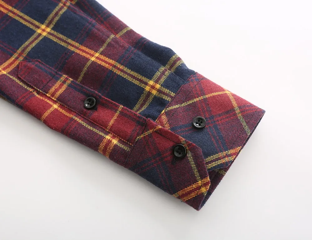 Dioufond Mens Pocket Flannel Plaid Cotton Shirt Long Sleeve Checkered Casual Slim Fit Black Warm Autumn Winter Shirts New